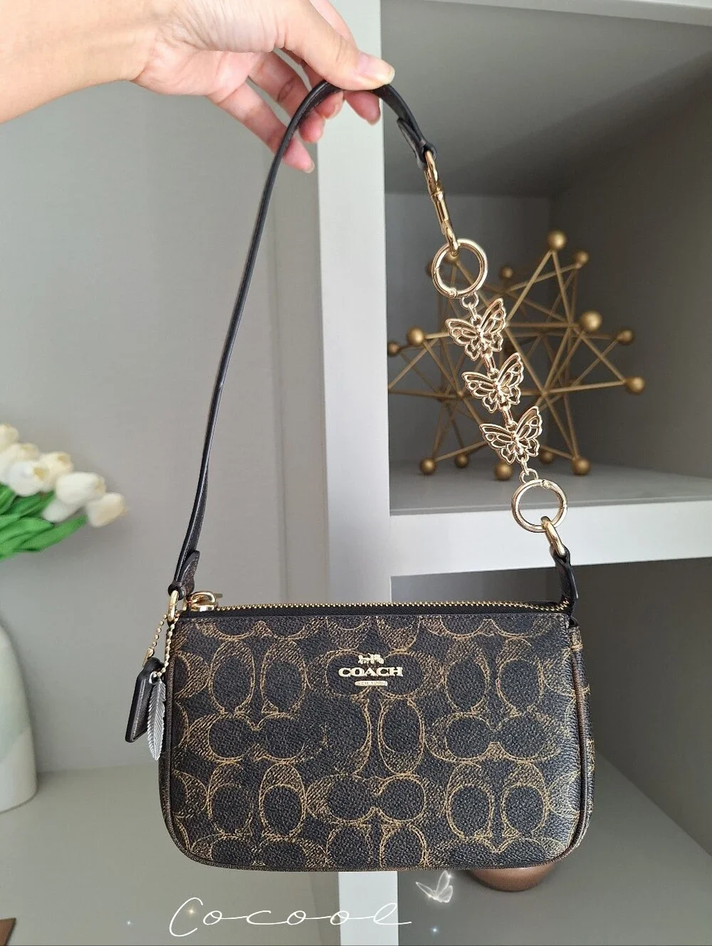 NWT Coach Nolita 19 In Loved Signature Canvas With Charms CDW32 Gold/Brown
